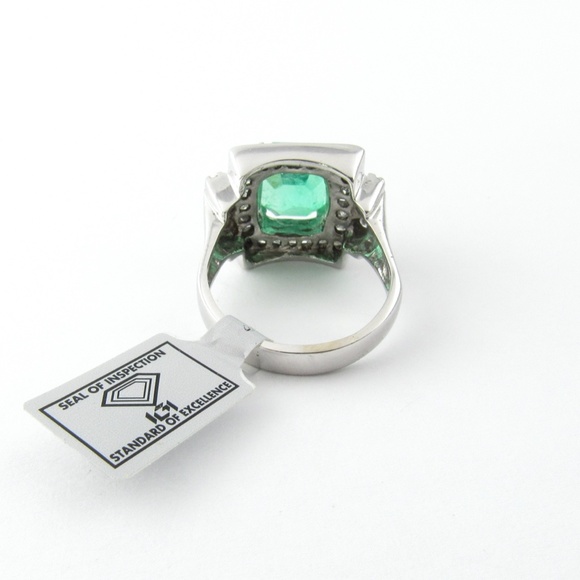 Vintage 17K and 14K White Gold Natural Square Emerald Diamond Ring #4856 - Picture 4 of 9